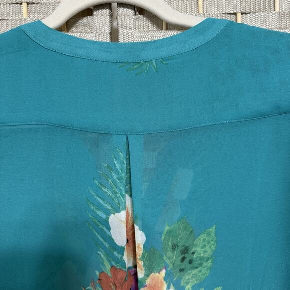 Soft Surroundings Georgette Tunic Top Size L Green Animal Print Roll Tab Sleeves - Picture 5 of 10